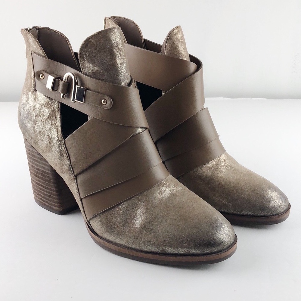 Isola Metallic Taupe Wrap-Strap Cutout Ankle Boots